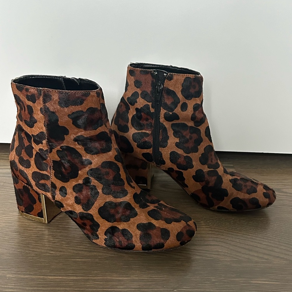 River Island Leopard Print Boots Ankle Booties Block Heel 37 Animal Brown Tan